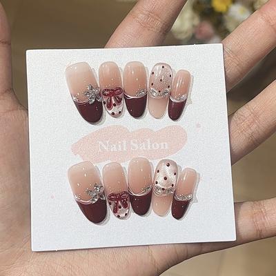 Клубничный агат Весна Романтичный бордовый французский градиент кошачий глаз бант горошек одежда доспехи