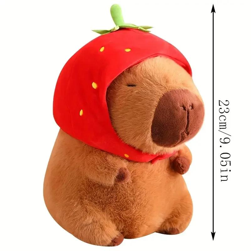 Strawberry Hat Capybara Plush Toy Simulation Turtle Backpack Capibara Stuffed Animals Papa Hand Circle Ring Small Size Pendant