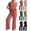 Women's Casual Lounge Set Short Sleeve Top & Wide Leg Pants with Drawstring Waist In 6 Colors