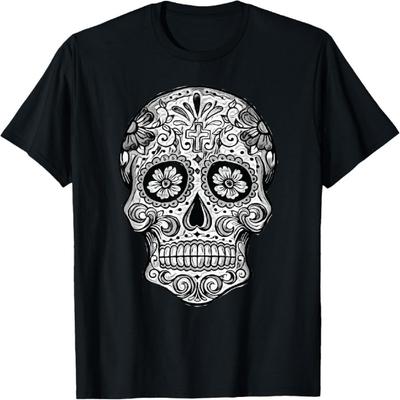 Футболка с изображением черепа из сахара, черно-белая, День мертвых, Dios De Los Muertos