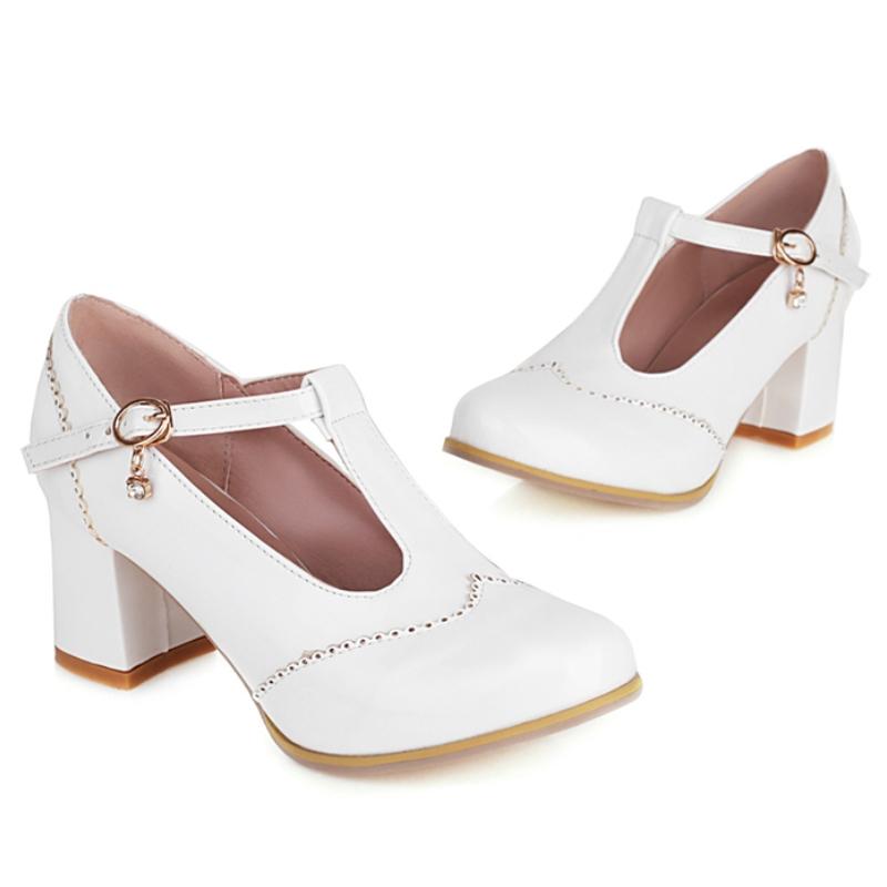 Элегантные белые черные блочные туфли на высоком каблуке женские туфли Мэри Джейн большого размера 48 для вечеринки офиса свадьбы обувь к платью женские удобные
