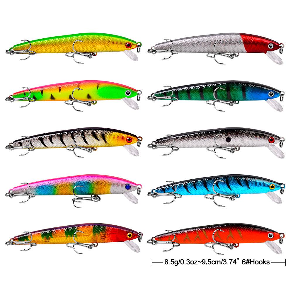 Приманка Minnow 10 цветов, твердая приманка, плавающая приманка Minnow, 9,5 см, 8,5 г, пластиковая приманка