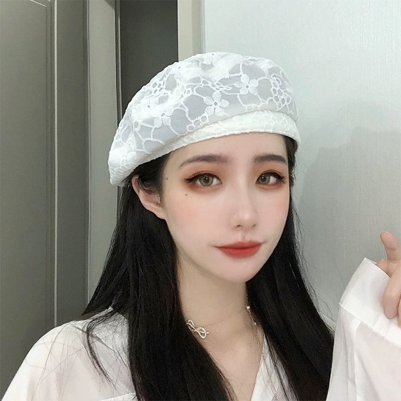 Берет женский летний тонкий дышащий универсальный Belle Hat Милая и милая цветочная кружевная шляпа художника