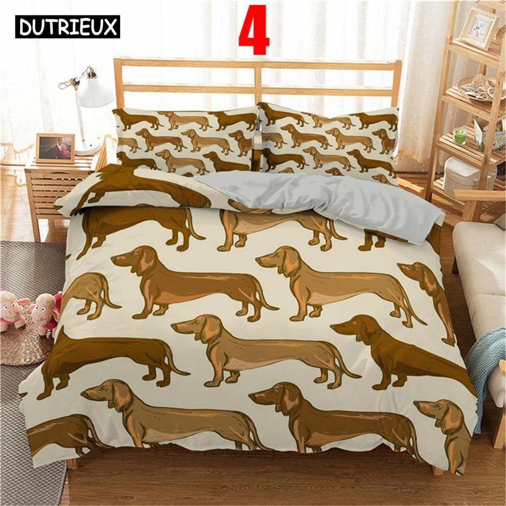 Cute Cartoon Bedding Set 2/3pc 3d Dachshund Animal Duvet Cover Set With Pillowcase Bedclothes Luxury Home Decor For Kids Gift