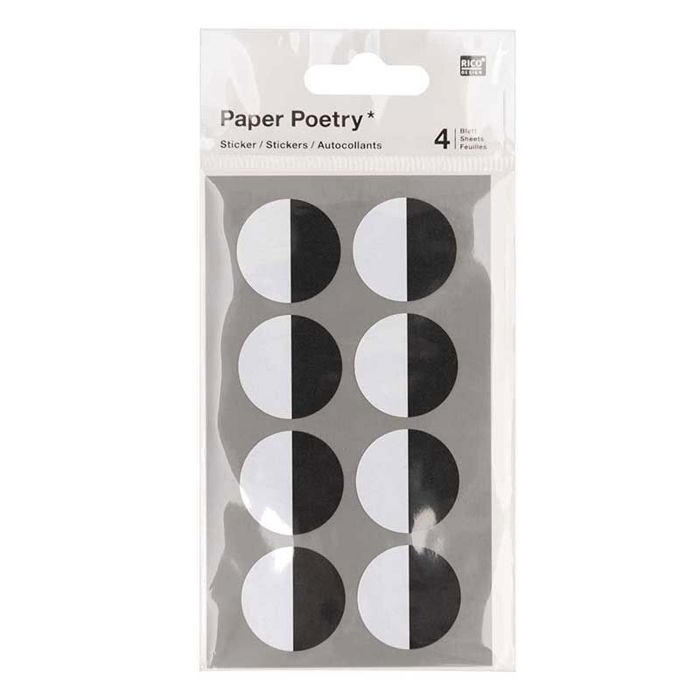 32 autocollants yeux ronds blanc et noir - 2,5 cm