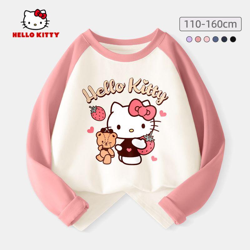 Базовая футболка для девочек Hello Kitty Весна 2024 Новая детская футболка с длинным рукавом Черная Модная Стильная Верх