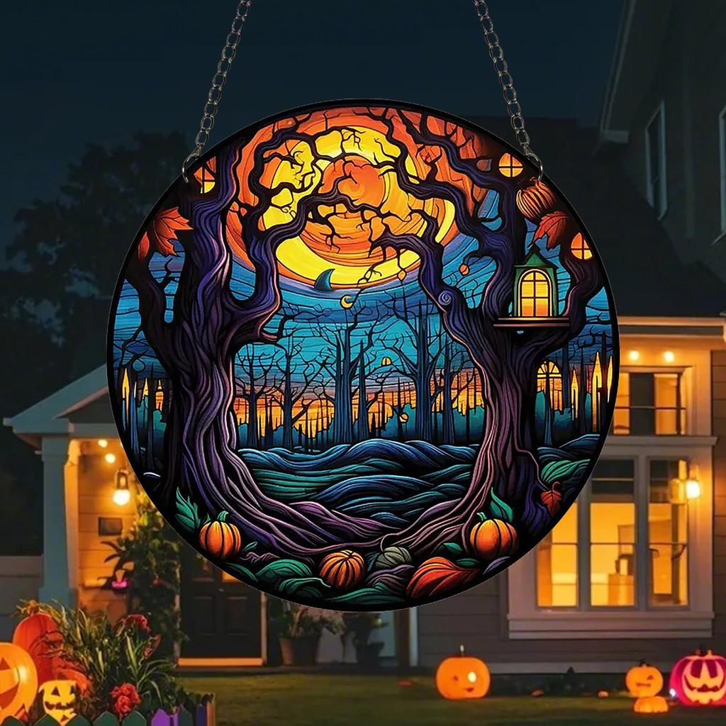 2D Holiday Pendants Halloween Acrylic Stained Glass Window Decorations Garden Decorations Home Porch Decorations