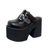 Мода 11см Туфли на блочном каблуке Черные туфли с закрытым носком Панк Платформа с пряжкой Массивные босоножки на каблуке Летняя женская повседневная обувь Sandalias Mujer