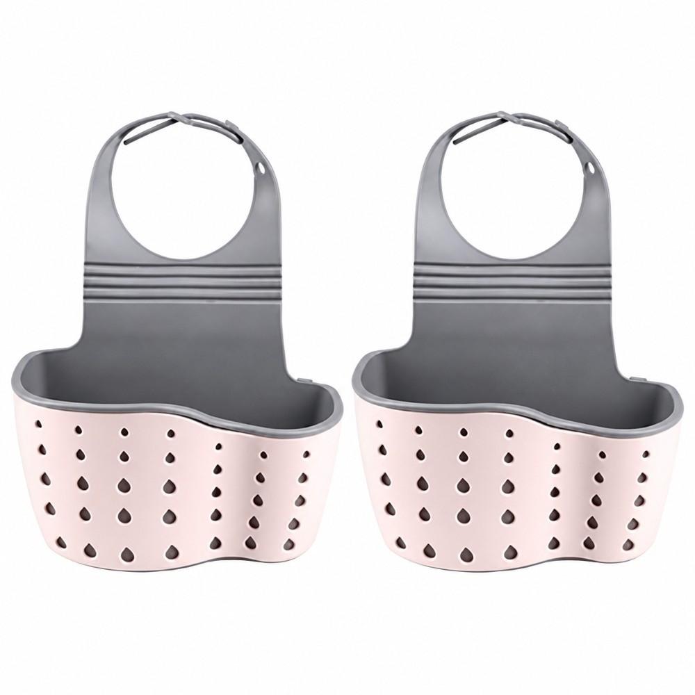 2PCS Silicone Plastic Hanging Sink Organizer Pink Soap Sponge Rack Home Organizer