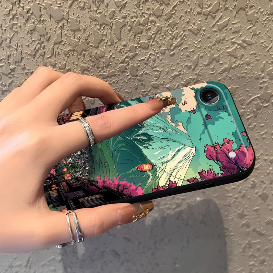 Черный Мягкий Чехол для Телефона для iPhone XS Max 15 16 14 Plus 13 12 11 17 Pro Max 17Air XR 7 8 Японская Живописная Зона Горы Фудзи