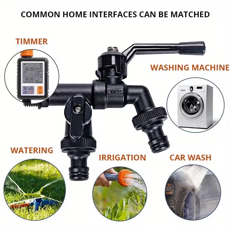 Уличные краны 1/2 Садовый двойной выход воды Латунный носик Один вход два выхода Двойной ниппель Нано Черный Медный кран