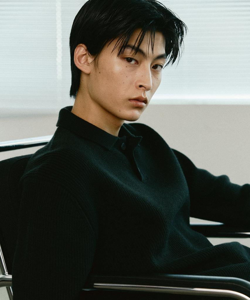 LEDEPT Cashmere Blending Hacci Button Collar Knit [Black]