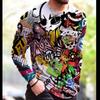 Spring and Autumn Round Neck 3D Creative Graffiti Printed Top Fashionable Casual Long Sleeved Men's T-shirts