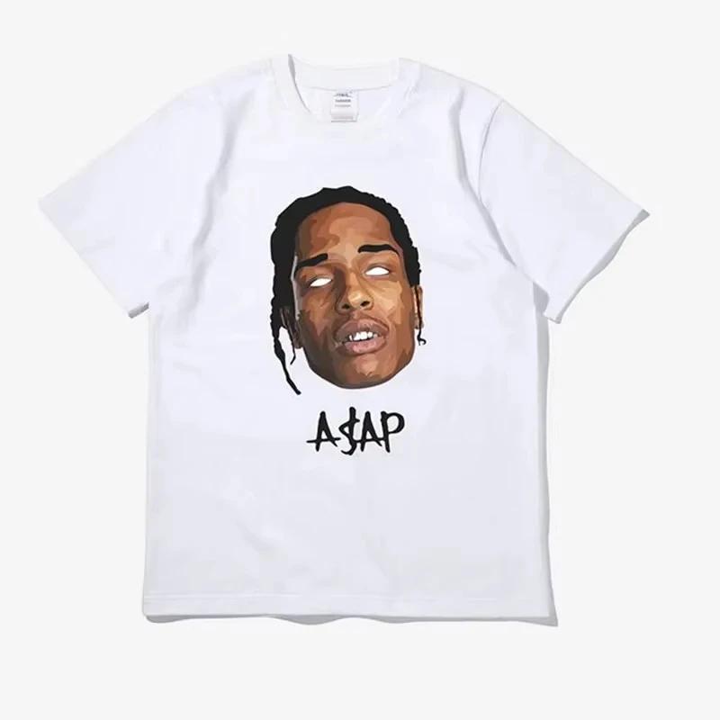 ASAP A AP ROCKY Уличный Хип-Хоп Рэп Футболка Унисекс Тяжелый Хлопок Свободная Маленький Вырез Дышащая Удобная Короткие Рукава