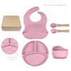 Silicone Baby Tableware Set: 7-Piece Dining Kit with Plate, Bib, Fork, Spoon, and Bowl for Children.