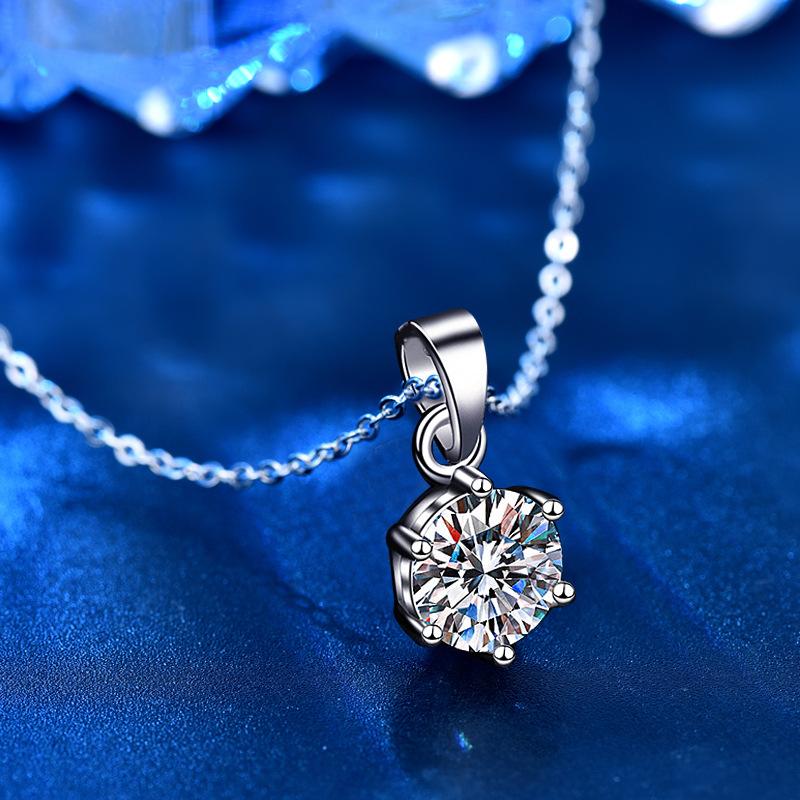Ожерелье из стерлингового серебра 925 пробы, ювелирные изделия для женщин, 1 карат Mosan Diamond, подвеска с шестью когтями, серебряный стиль, колье на ключицу