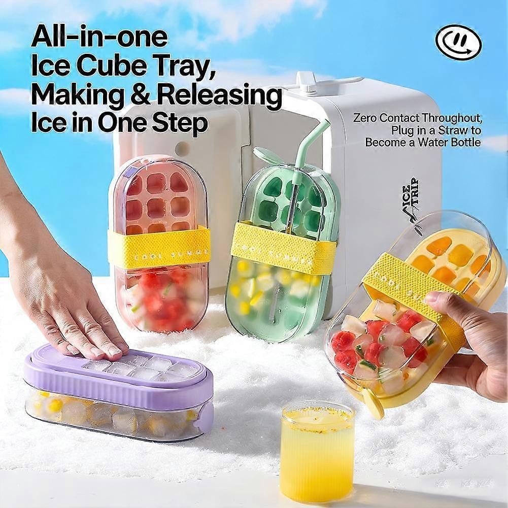 2 In 1 Ice Maker Cup - Portable Ice Cube Tray with Straw & Lid