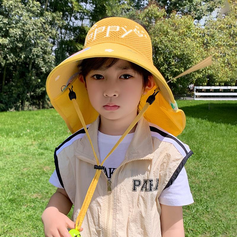 Детская шляпа с веером-шалью Летом Шляпа с большими полями для мальчиков и девочек Дышащая Защита от солнца Уличная Солнцезащитная шляпа