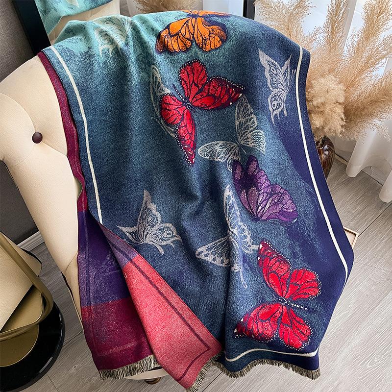 Осенне-зимняя двухсторонняя цветная масляная живопись, утолщенный теплый шарф, защитная шаль для шеи в кондиционируемом помещении