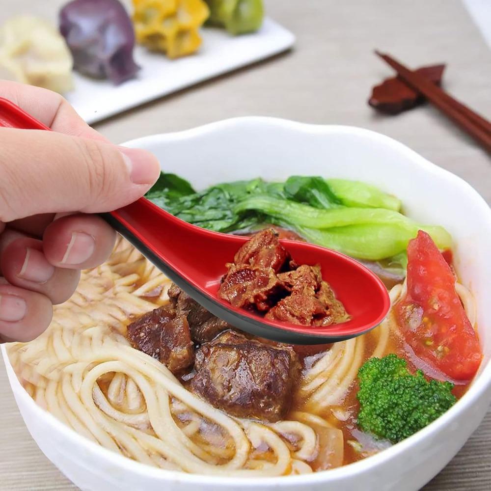 2pcs Japanese Style Melamine Red Black Soup Spoon Long Handle Dinner Spoon Dishwasher Safe