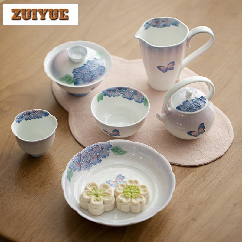 110ml Hand-painted Butterfly Gradient Ramp Gaiwan Japanese Tea Tureen Tea Bowl With Lid Kit Tea Maker Cover Bowl Drinkware Craft