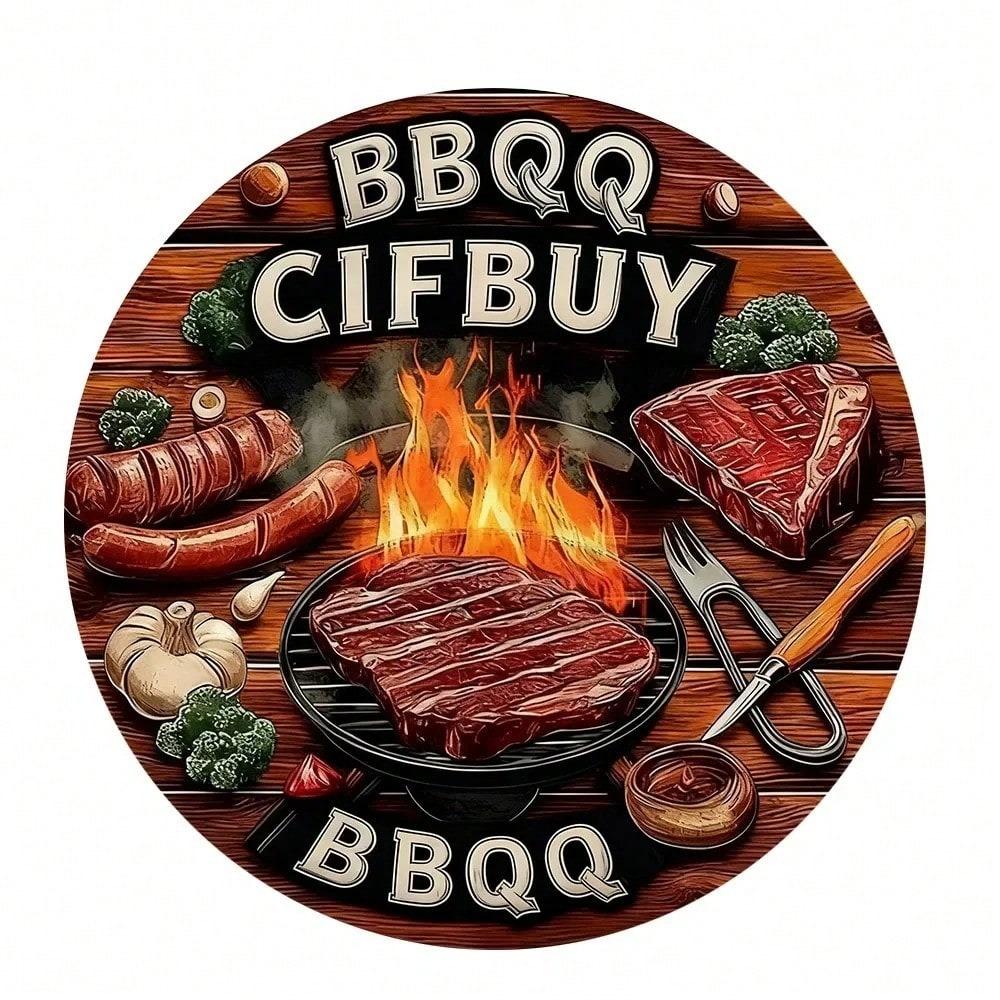 Винтажная металлическая настенная табличка BBQ 8x8 дюймов, алюминиевое искусство для патио, сада, кухни, гаража, мужской комнаты