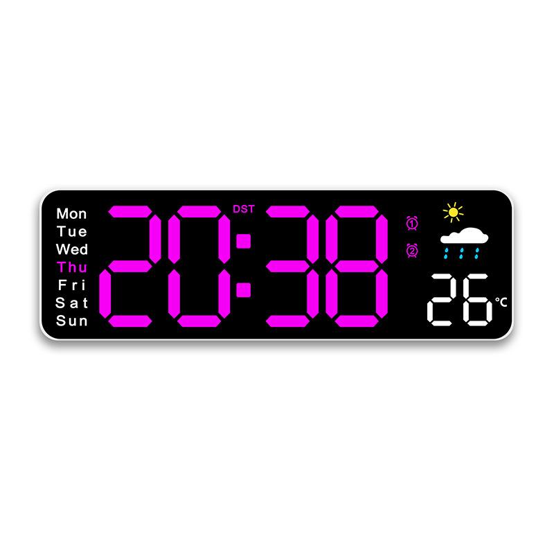 Large Digital Wall Clock Temperature Humidity Date Week Weather Display Brightness Adjustable LED Remote Control Alarm Clocks