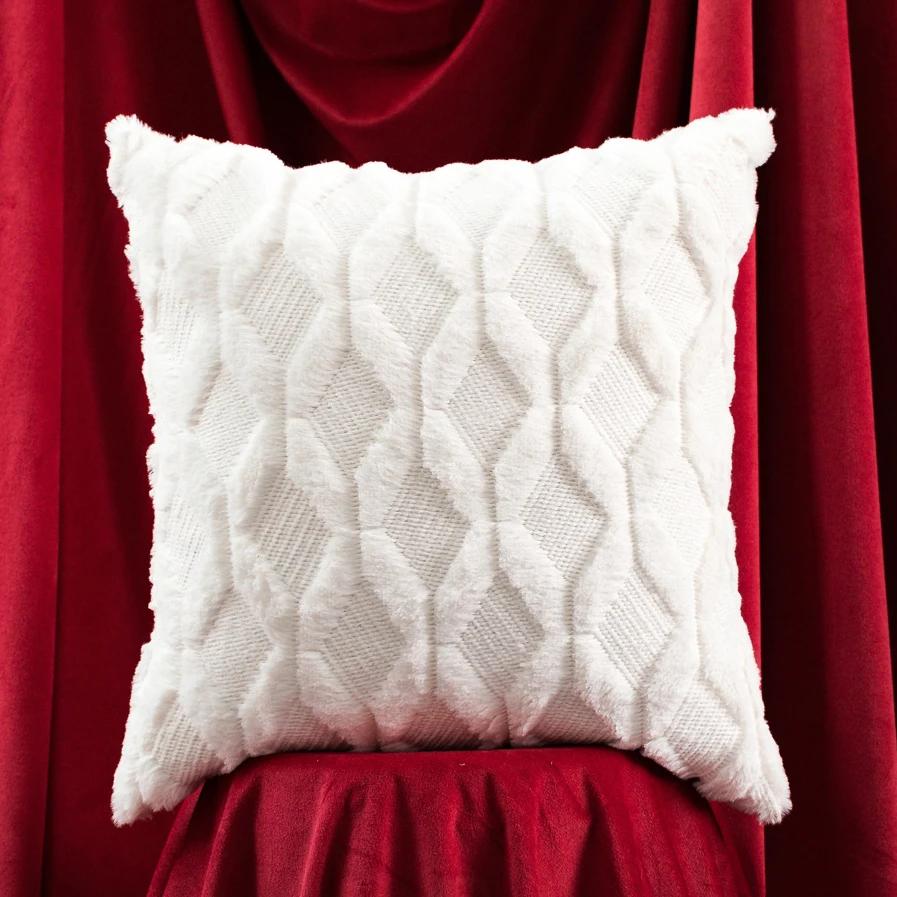 Меховой чехол для подушки, наволочка для украшения гостиной, дивана, декоративные плюшевые подушки, чехлы 30×50 45×45 см в скандинавскую полоску