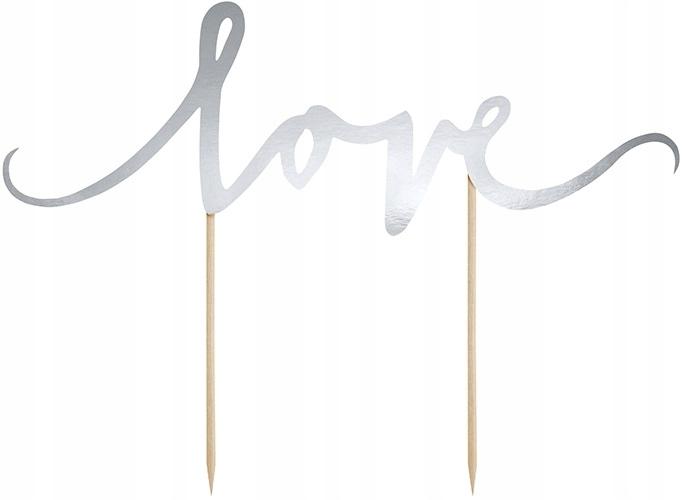 Topper Na Tort Love, Srebrny, 17 Cm, 1 Szt.