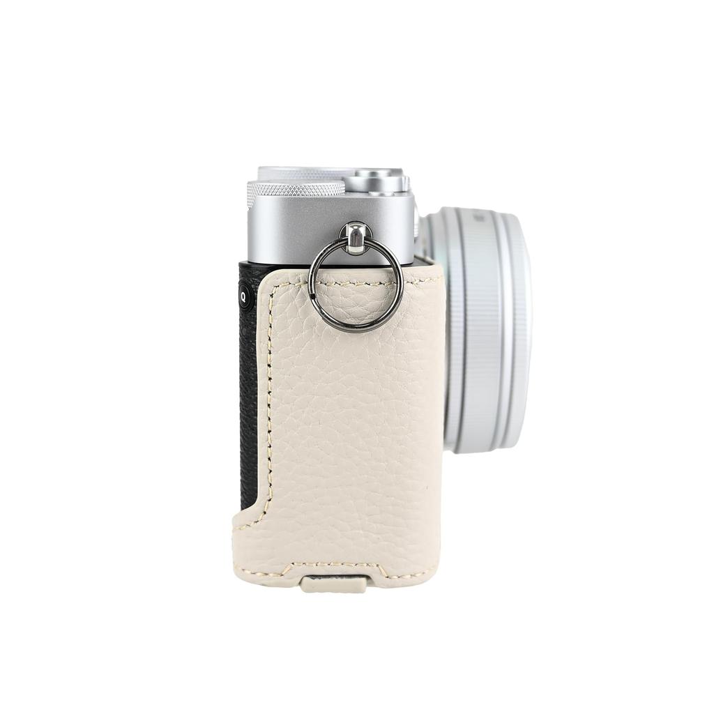 SIUTATDSH Camera Case, Silver-Tone Cowhide Leather for Fujifilm X-E5, Shockproof, Portable, Tripod Mountable, and Battery Replacement Included (White)