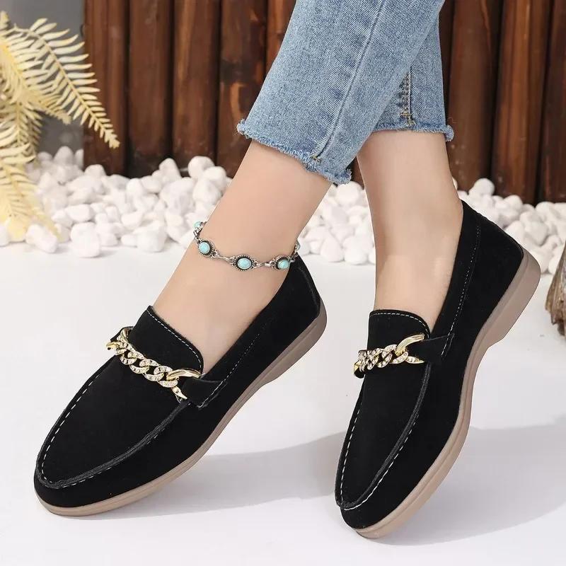 2024 New High Quality Women's Shoes Fashionable Solid Color Slip-On Mid-Toe Women's Flat Shoes Beaded Square Toe Flat Loafers