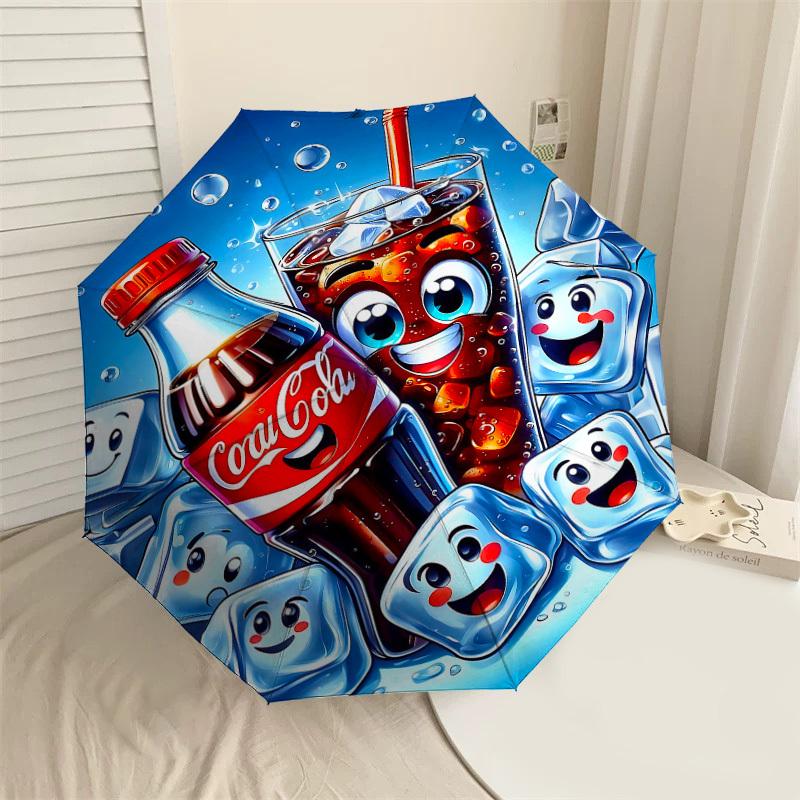 1 шт. Зонт Coca-Cola с кубиками льда, автоматический, с защитой от ветра, 8 спиц, прочный купол, долговечные спицы, модный дизайн, аксессуар для улицы, забавный Pr
