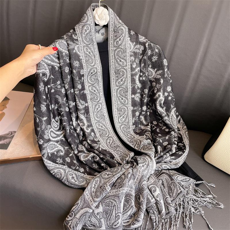 Jacquard Tassel Scarf Imitation Cashmere Soft And Breathable Autumn And Winter Versatile Women'S Shawl Scarf Light Luxury Style