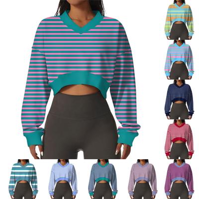 Женская повседневная модная сексуальная удобная спортивная толстовка с V-образным вырезом и длинным рукавом в полоску с графическим принтом