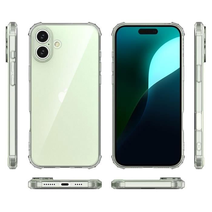 Защитный чехол - Силиконовый - для iPhone 16 - 4 Усиленных Угла - 2 Закаленных Стекла - Прозрачный