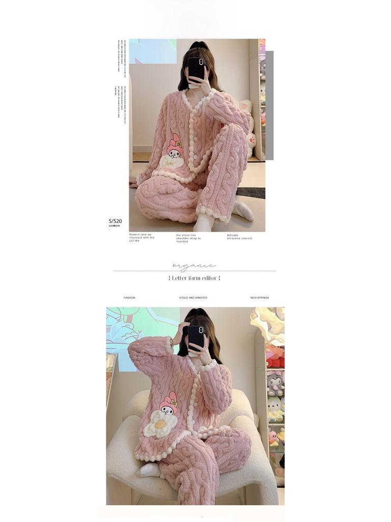 Уютная флисовая женская пижама больших размеров: Милый зимний кардиган с плюшевым коралловым принтом