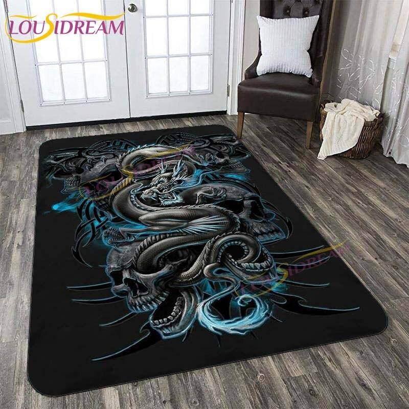 3D New Flaming Rose Floor Mat Area Rugs Rose and Skull Printed Rug and Carpets for Bedroom Home Living Room Valentine's Day Gift