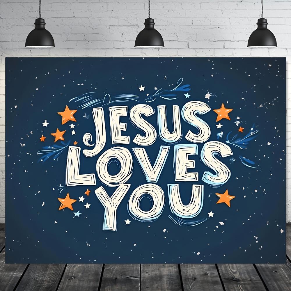 1 piece, religious party background - Love You banner with stars, navy blue and gold Christian decoration