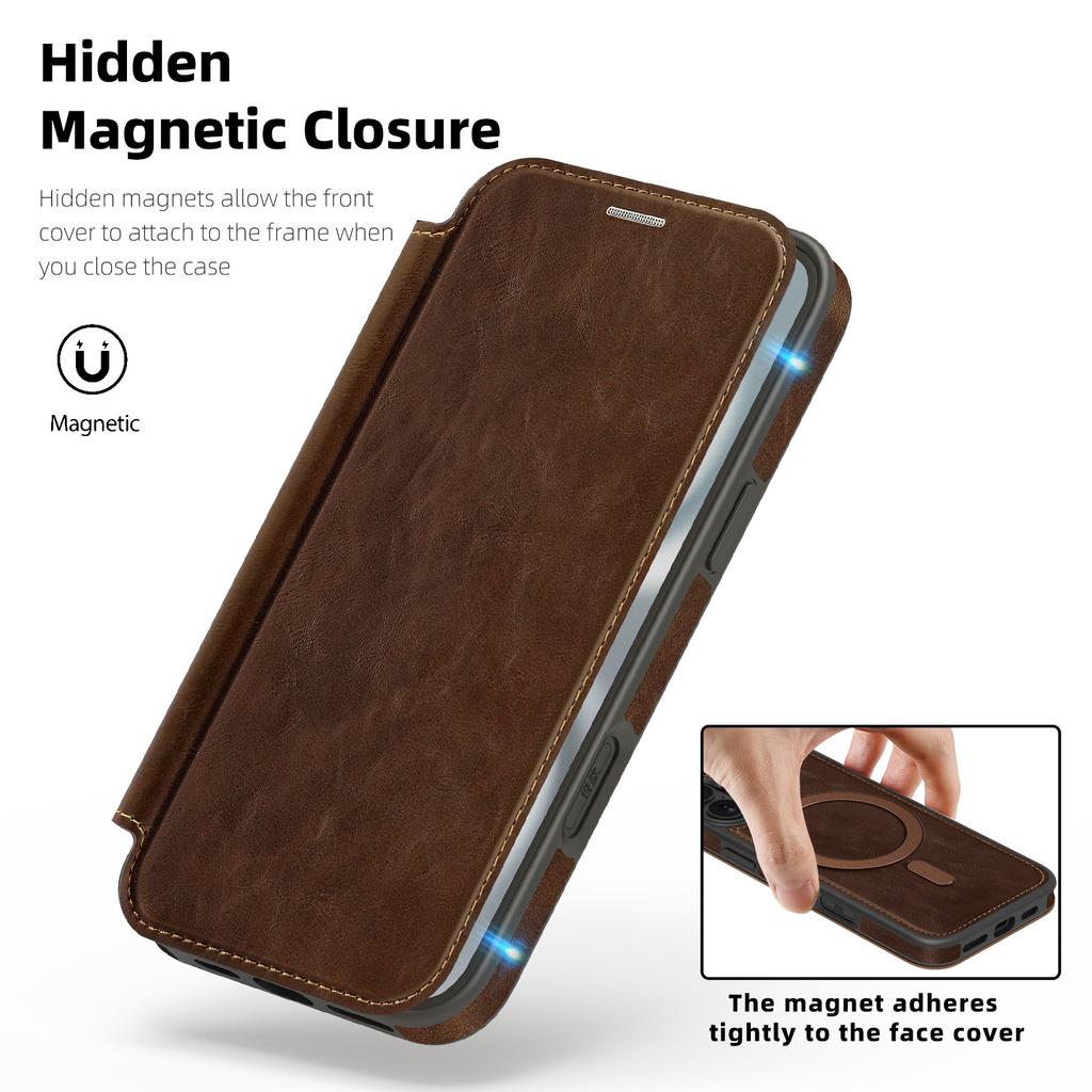 For iPhone 16 Case Compatible with MagSafe RFID Blocking Card Holder Leather Phone Cover