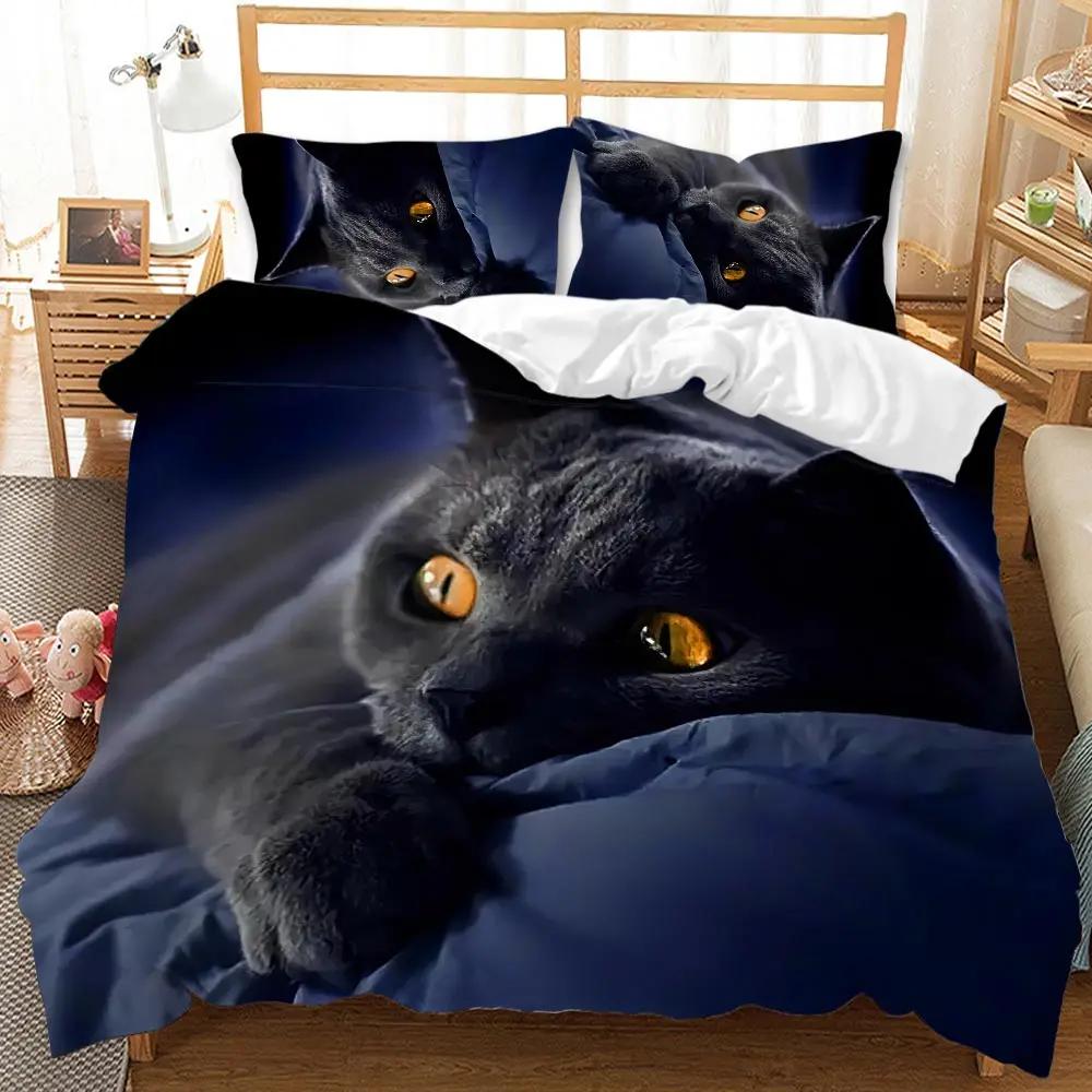 Cat Duvet Cover Cats and Dogs Play Christmas Animal Pet Bedding Set for Kids Teens Double Queen King Size Polyester Qulit Cover
