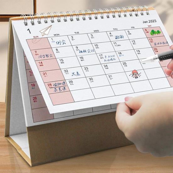 2025 Desk Calendar Small Stand Up Double-Coil Binding Monthly Calendar Daily Planner Event