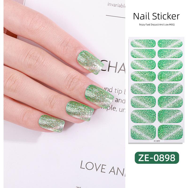 Новый глиттерный лак для ногтей «кошачий глаз», пленочные наклейки для ногтей, 16 цветов, глиттер, горячо продаваемые наклейки для ногтей, полное покрытие