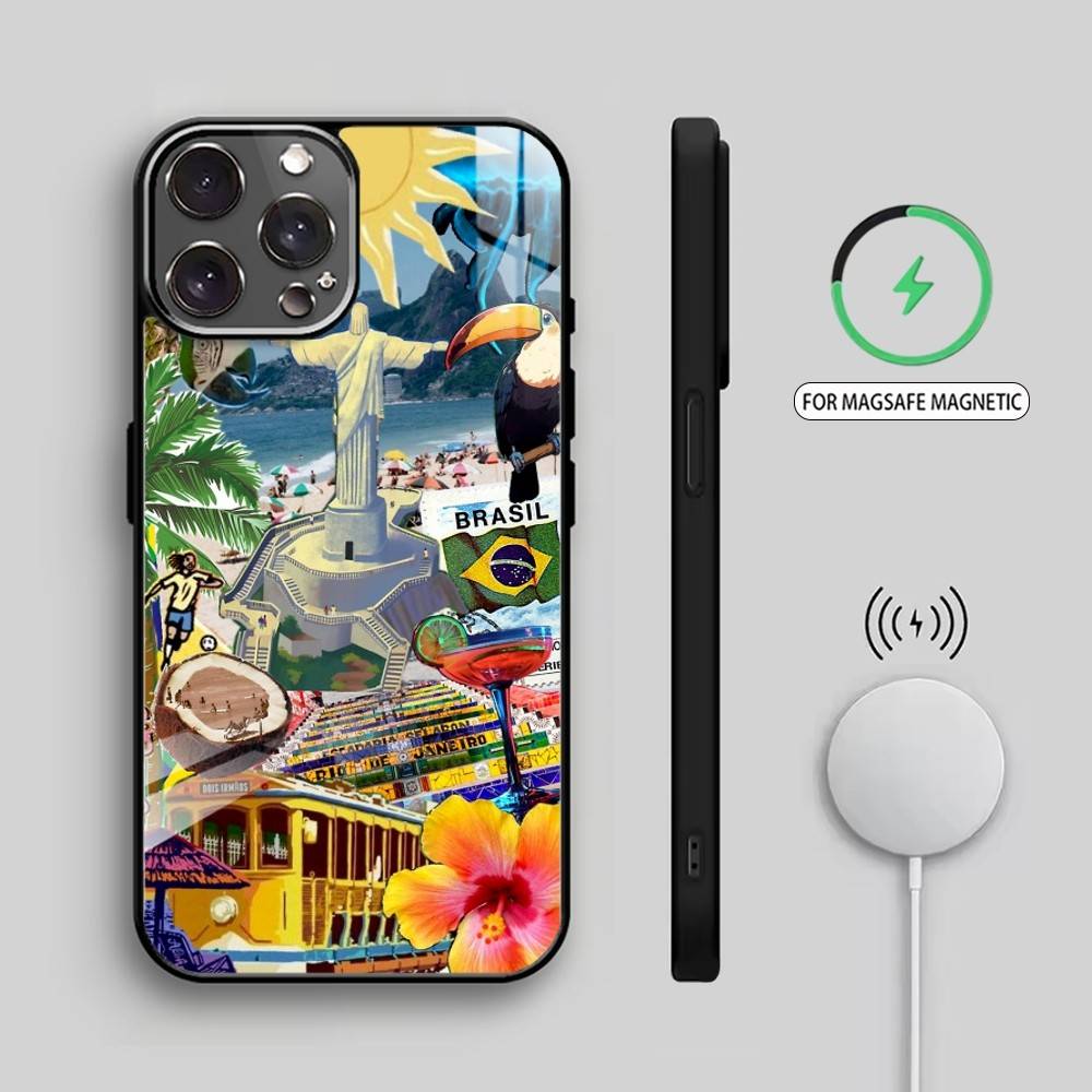B-Brazil-themed illustration Phone Case For iPhone17,16,15,14,13,12,11 Plus,Pro Max Magnetic For Magsafe Wireless Charging