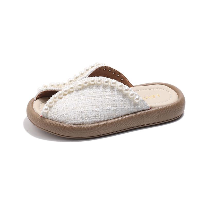 New Summer Sandals Fashionable Girls' Pearl Fish-Mouth Slippers Fashionable Korean-Style Princess Slippers