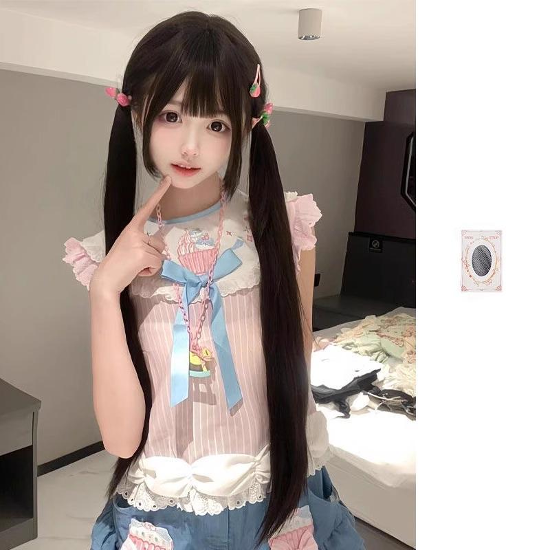 Парик JK Sweet Girl Lolita, натуральный черный, длина 85 см, с бакенбардами и прямой челкой