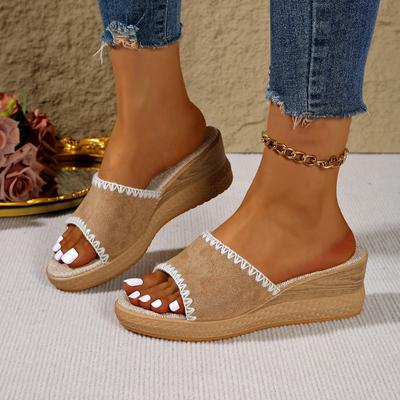 Летние шлепанцы-клинья с открытым носком, женские 2025, новые, больших размеров, на платформе-маффин, кружевные сандалии