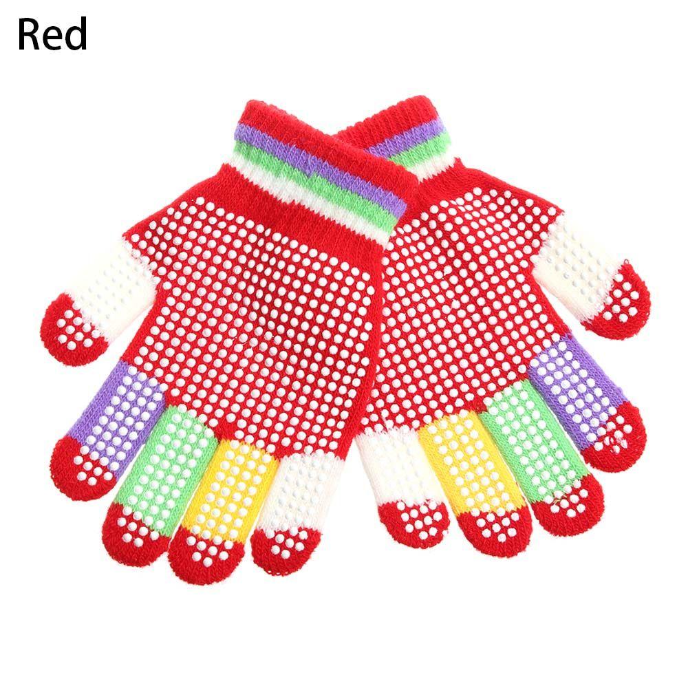 Зимние детские эластичные теплые нескользящие перчатки для мальчика и девочки, детские вязаные с противоскользящей резиной