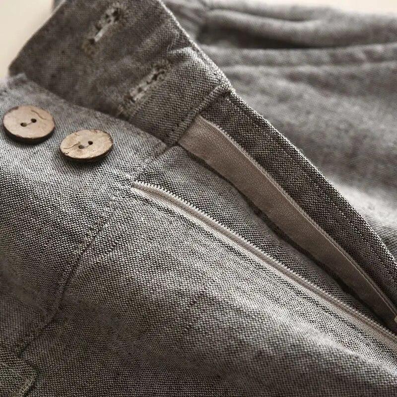 Beige Solid Casual Basic High Waist Linen Wide Leg Loose Women's Pants Korean Fashion Ankle-Length Pants For Women