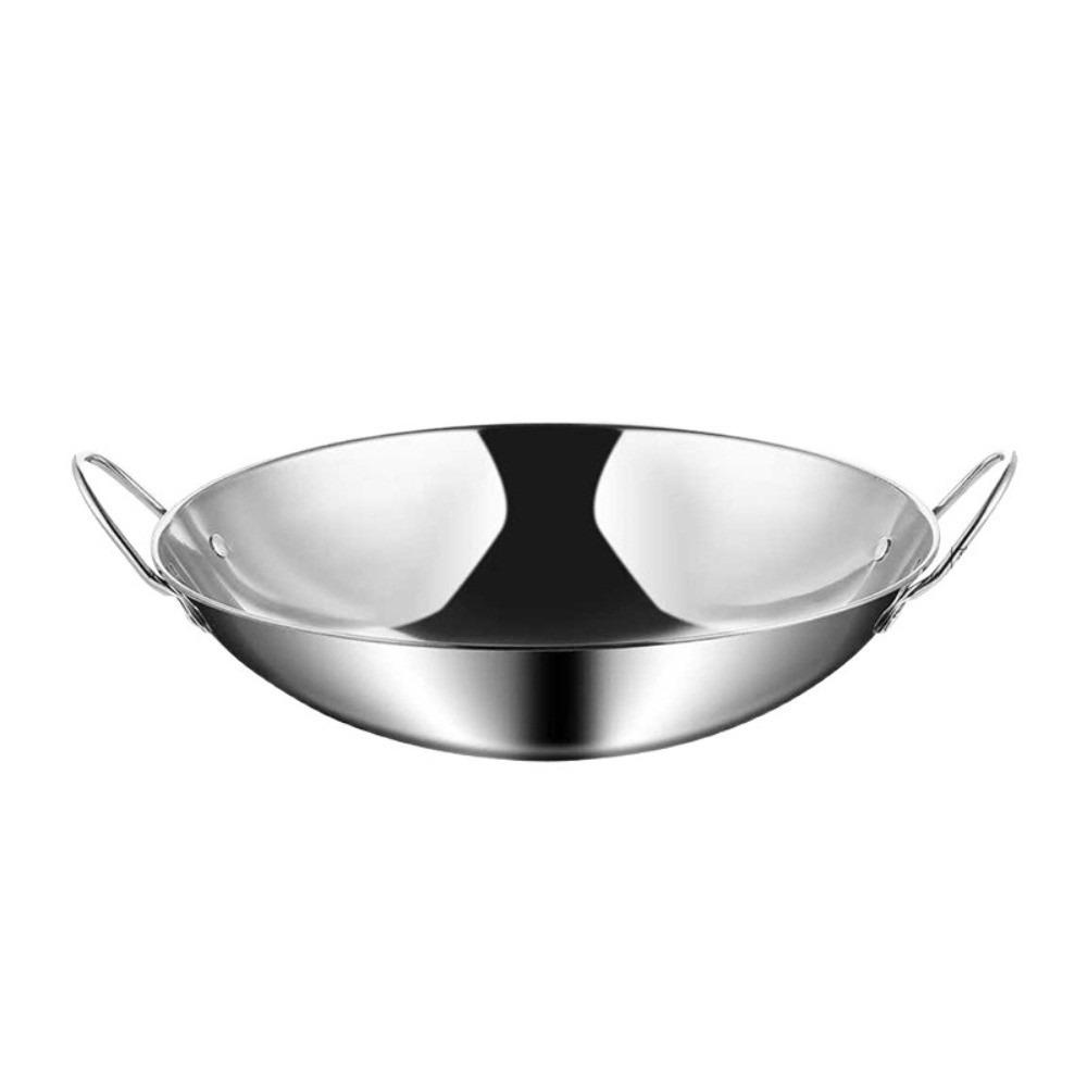 Uncoated Double Ear Wok 7/8/9/10/11in Outdoor Cooking Pot Durable Stainless Steel Wok Commercial