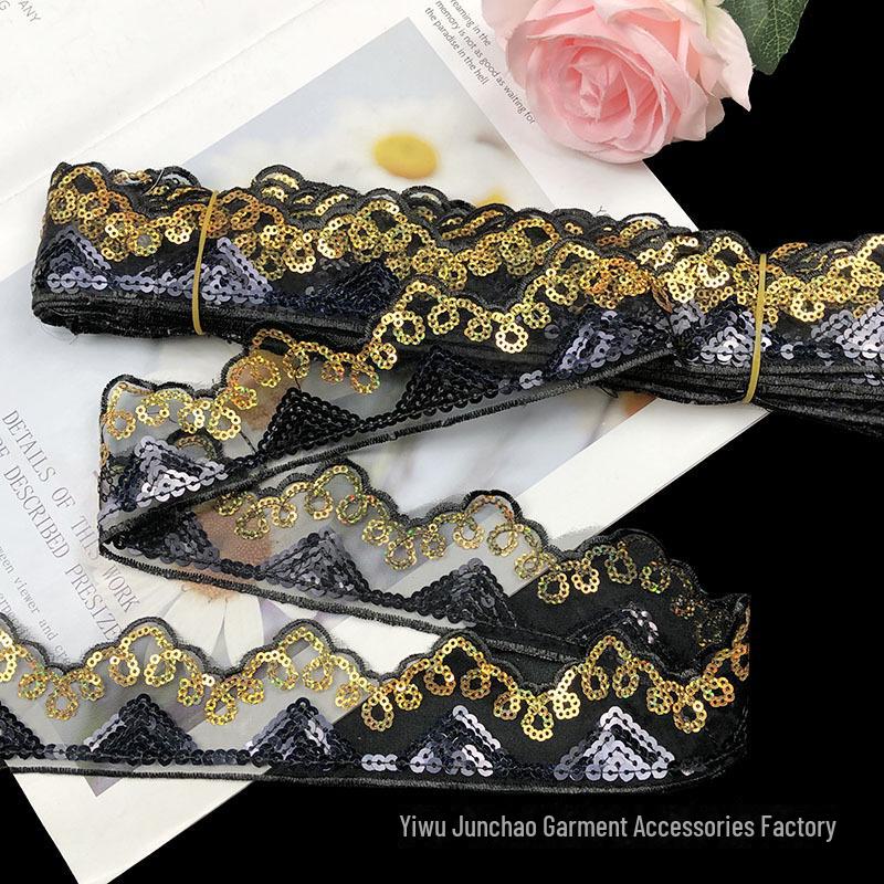 Готовая к использованию сетчатая занавеска с вышивкой пайетками и треугольной кромкой из пайеток